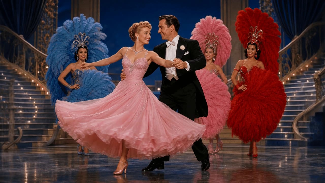 Dancers in pink and red feathers on a stage